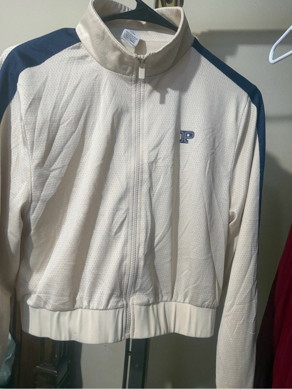 PINK Victoria's Secret Cream Bomber Jacket with Navy Shoulder Panels